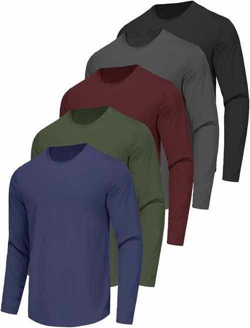 5 Pack Mens Long Sleeve Quick Dry Active Athletic T Shirt Running Gym Workout Tee Tops