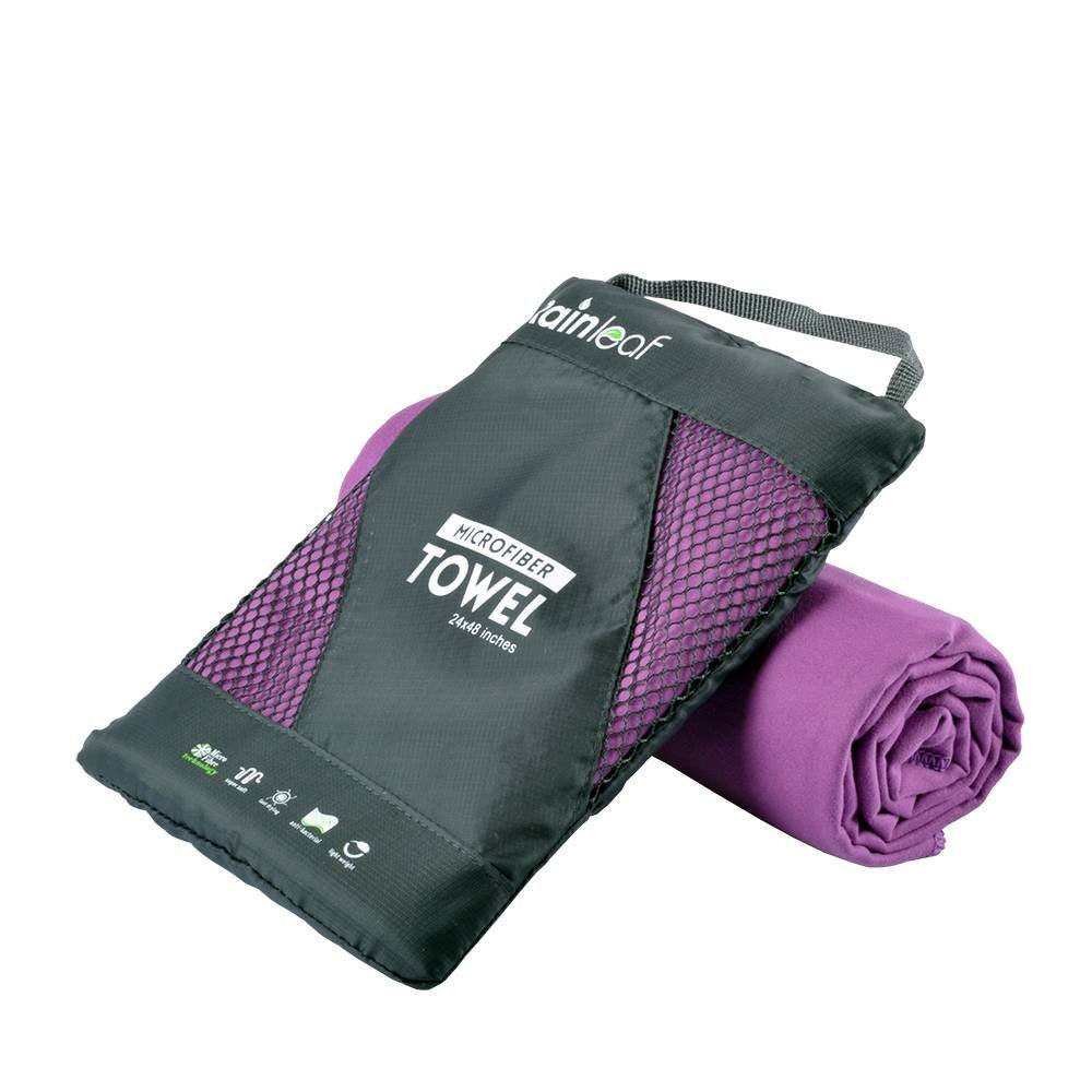 Rainleaf Microfiber Towel, 30 X 60 Inches. Purple (Pack of 2)