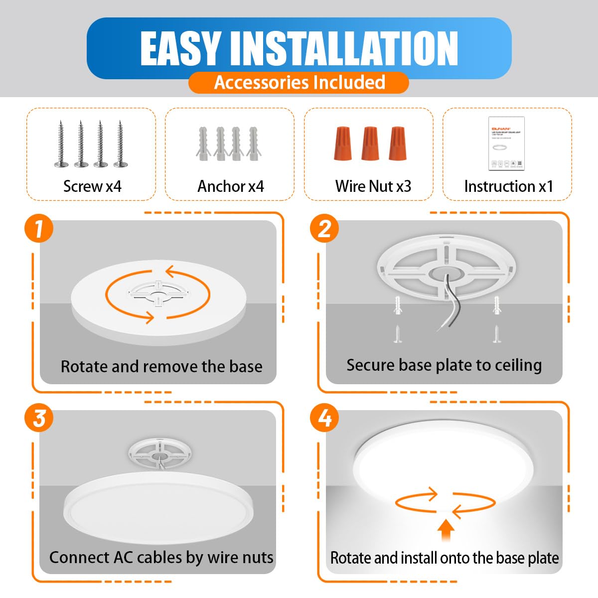 Allsmartlife LED Flush Mount Ceiling Light 4-Pack, 18 inch Thin Round Flat Panel Light 36W 4650lm, 3000K/4000K/6500K Dimmable, White Light Fixtures Ceiling Mount for Kitchen, Bedroom