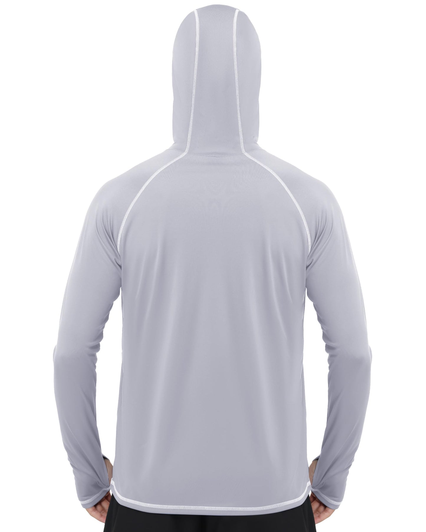 Roadbox UPF 50+ Fishing Shirts for Men, Long Sleeve UV Sun Hoodie with Mask, Outdoor Swim Hiking Running Workout Rash Guard Light Gray