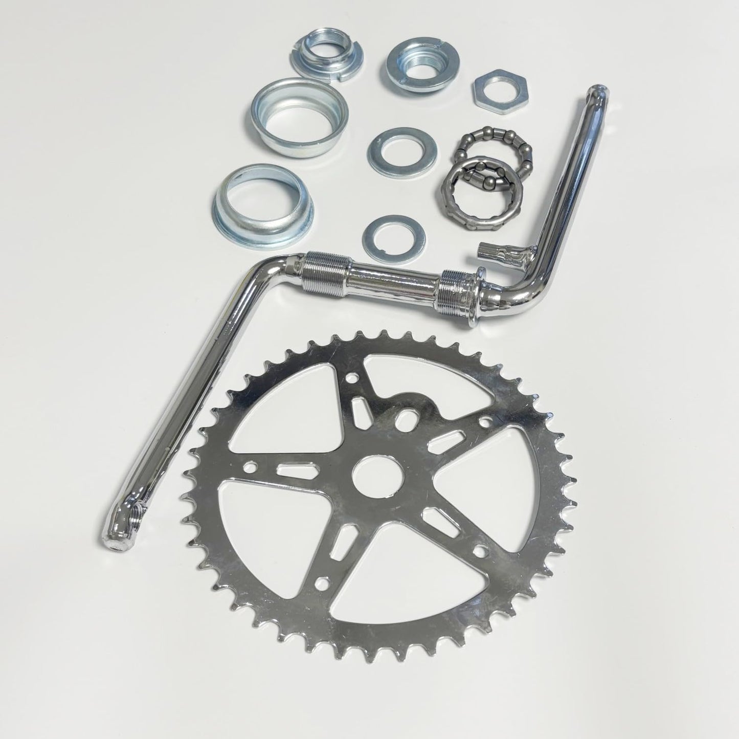 XYAUTO 2” Cup Bike Bottom Wide Pedal Crank Kit 44T Sprocket 165mm Crank Arm, One-Piece Bicycle Crank Kit for Bicycle/Motorized Bicycle (Silver)