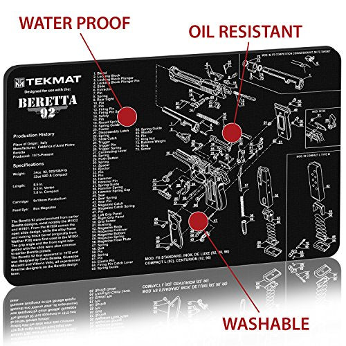 TekMat Gun Cleaning Mat Beretta 92-M9 17x11in Black - Waterproof & Scratch-Resistant