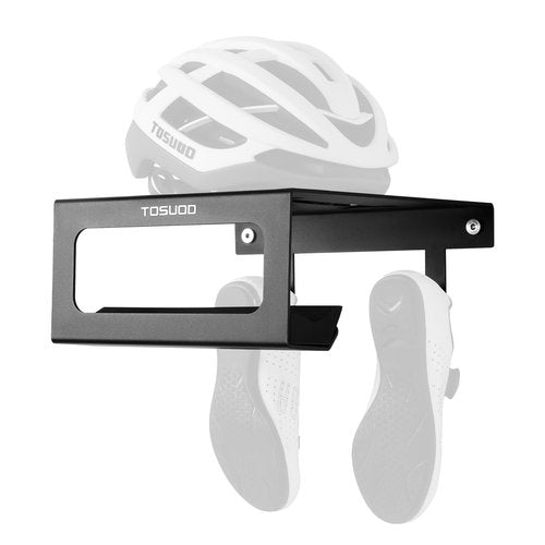 TOSUOD Heavy Duty Bike Wall Mount Rack - 15kg (33lbs) Capacity for Garage & Indoor | with Shelf & Hooks for Helmet, Shoes, Pump | Fits Mountain & Road Bicycles