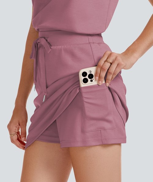 Casly Lamiit Two Piece Skirt Set for Women Tennis Skorts Golf Outfits Activewear Gym Sweatsuit Sweatshirts Spring Cute Athletic Sports Sets Dusty Pink L