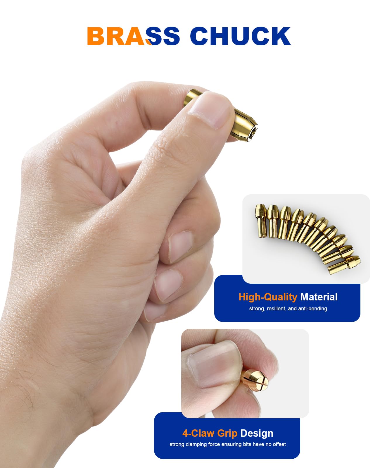 LuMuank 15Pcs Chuck Collet Set for Dremel Tool Accessories, 1/32” (0.8mm) to 1/8” (3.2mm) Shank Replacement 4486 Rotary Tool Keyless Quick Change Chuck Bit with Replacement 4485 Brass Collet Metal Nut