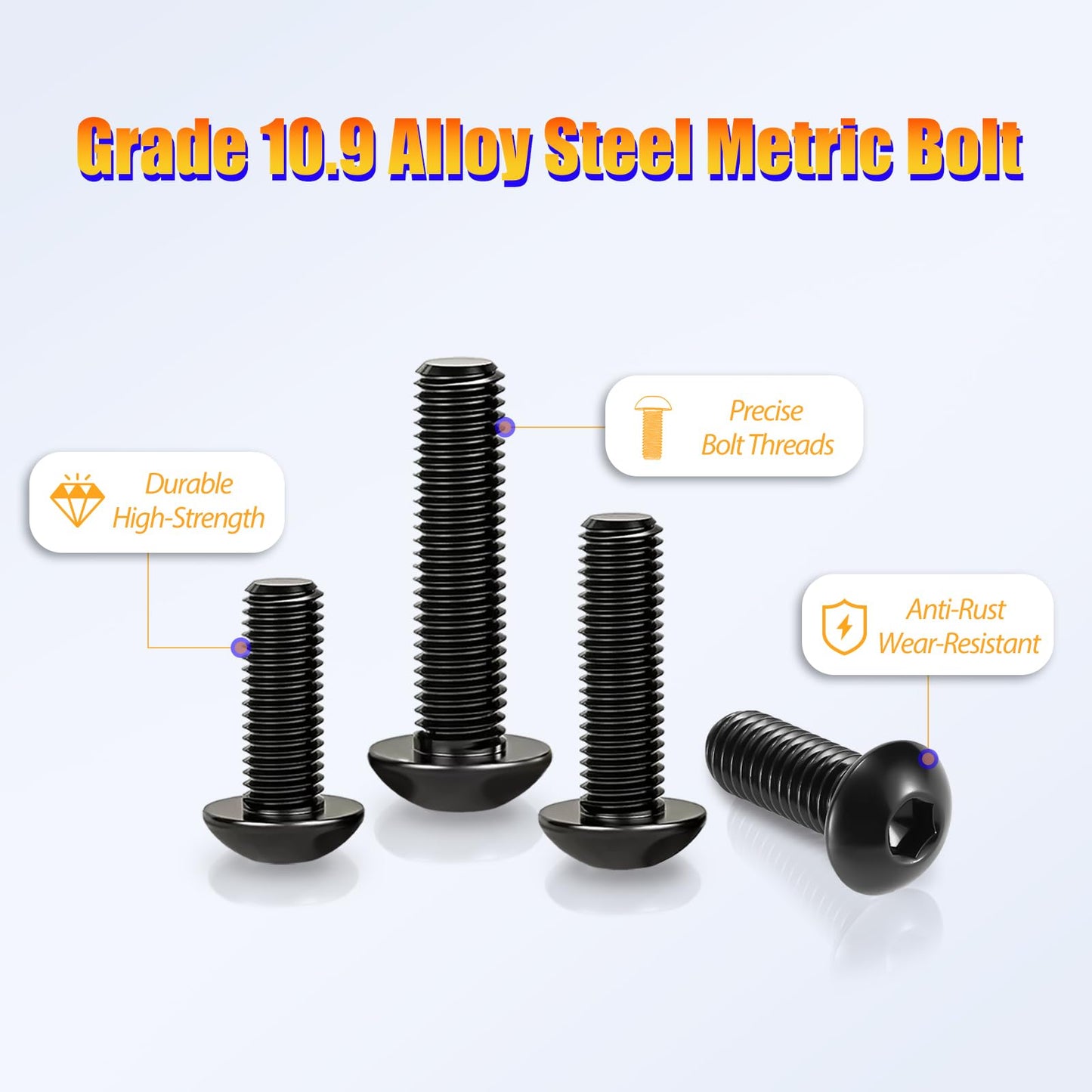 Kadrick 595Pcs M4 Screw Assortment,Machine Screws with Nuts Washers, Grade 10.9 Alloy Steel Hex Socket Button Head Black M4 Bolts Kit,Lenth Form 6mm-30mm