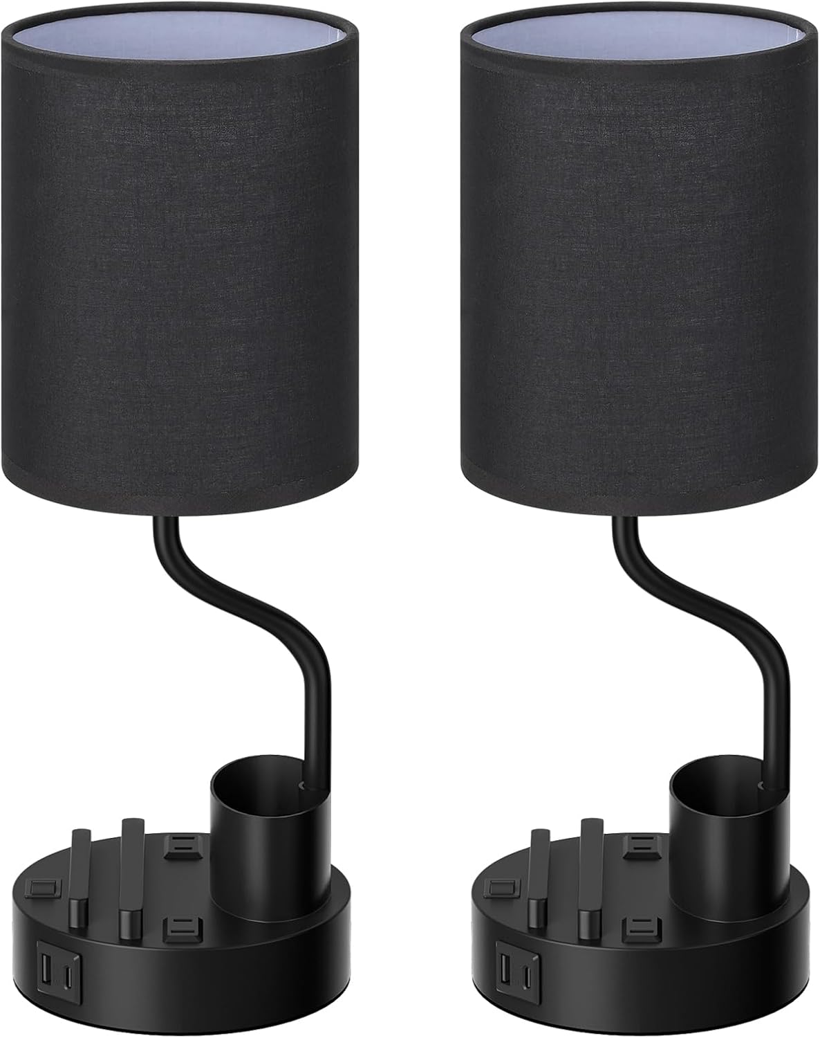 Set of 2 Bedside Table Lamps with USB & AC Outlet - 3 Color Temperatures, Desk Light & Phone Stand for Bedroom, Living Room, Office