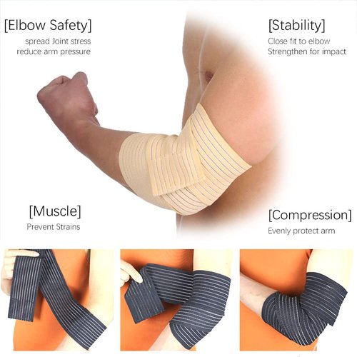 Elfzone Universal Calf Compression Sleeves - 4 Packs - Adjustable Compression Belt for Knee Brace, Ankle Brace, Wrist Brace, Elbow Brace and Calf Sleeve, Black & Skin Color Elastic Bandages