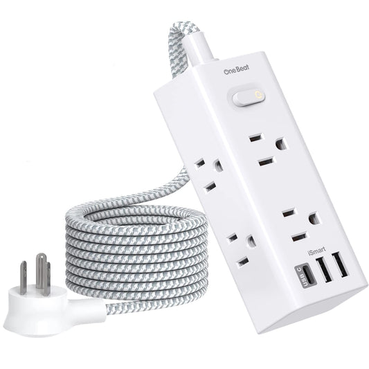 Power Strip Surge Protector - 6 Widely Outlets with 3 USB Ports (1 USB C), 3-Side Outlet Extender Strip, 6 Ft Extension Cord Flat Plug, Wall Mount Small Power Strip for Travel Home Office College Dorm