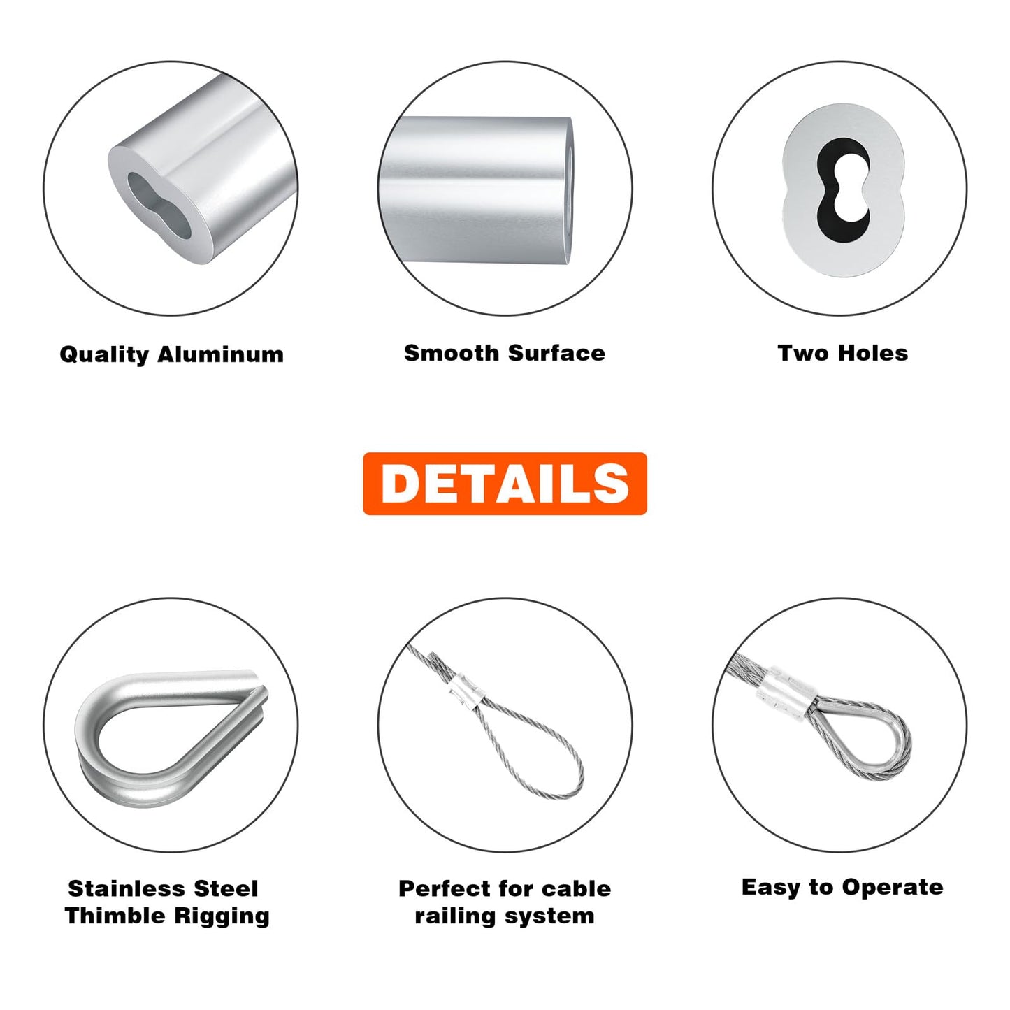 Sanuke Wire Rope Crimping Tool for 3/64 1/16 5/64 inch Aluminum Crimping Loop Sleeves Kit with 160pcs Aluminum Crimping Loop Sleeve and 10pcs Stainless Steel Thimble