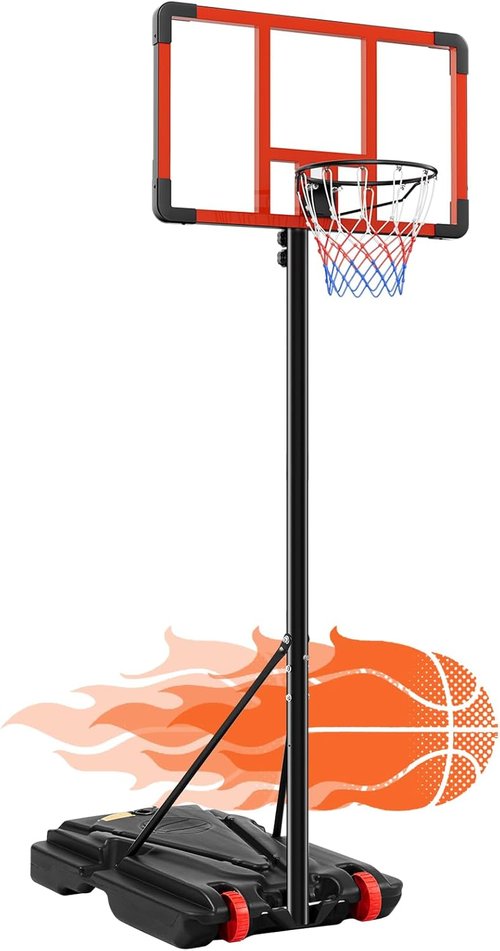 DUMOS 10FT Adjustable Height Basketball Hoop - 44 Inch Shatterproof Backboard & Shock Absorbent Rim | Portable for Indoor/Outdoor Use