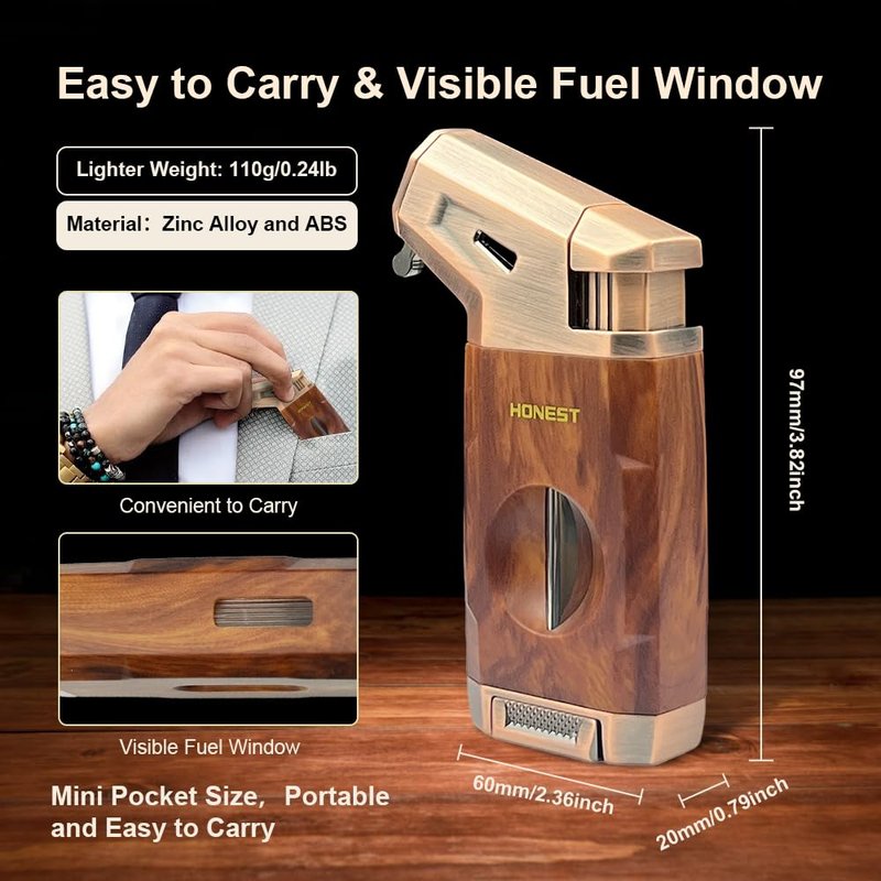 Torch Lighter Built-in V Cutter,Refillable Butane Torch Lighter,Men's Gift,All-in-one Windproof Adjustable Jet Flame for Candle,Camping(Butane Gas Not Include)