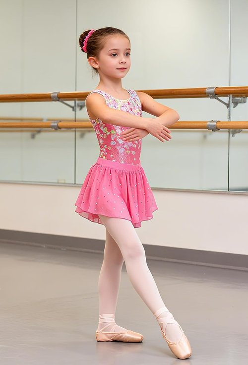 Idgreatim Girls Gymnastic Leotard - Ballet Dance Dress with Removable Skirt & Hair Scrunchie | Ages 4-11