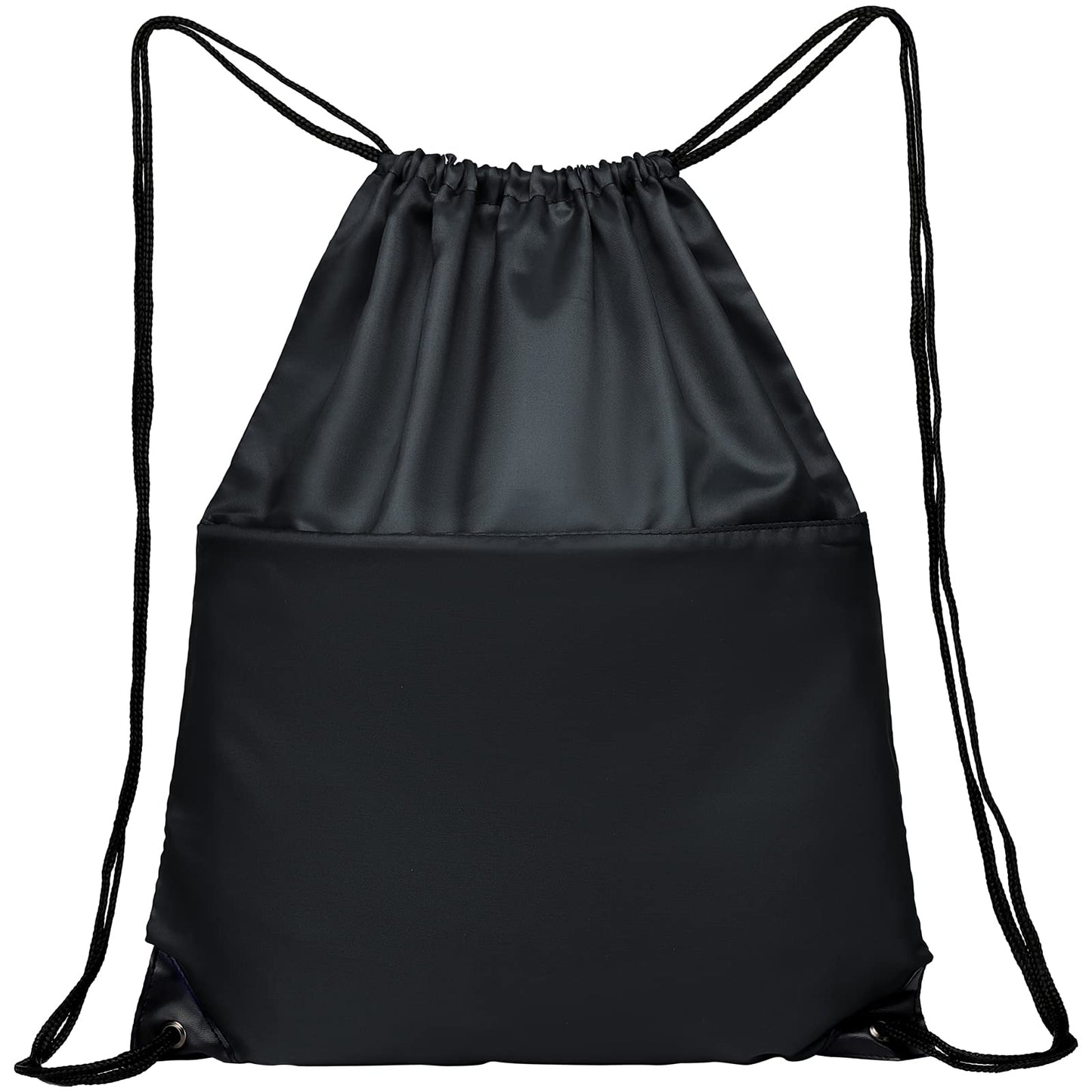 BuyAgain Drawstring Backpack Sports Water Resistant String Bag Sport Gym Sackpack for Women Men Large with Zipper, Black