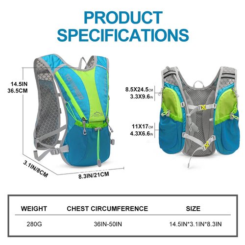 Hydration Pack Backpack, IX INOXTO Running Hydration Vest with 1.5L ( 50 oz) Water Bladder for Men Women, Lightweight Water Backpack for Hiking Cycling Climbing Camping (Light Blue)