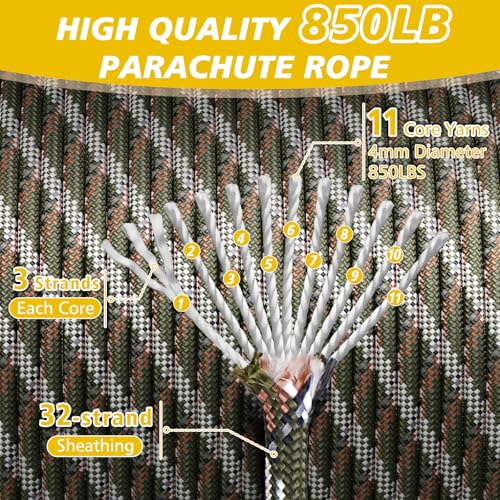 850LB Reflective Paracord Rope - Camo Green 100FT