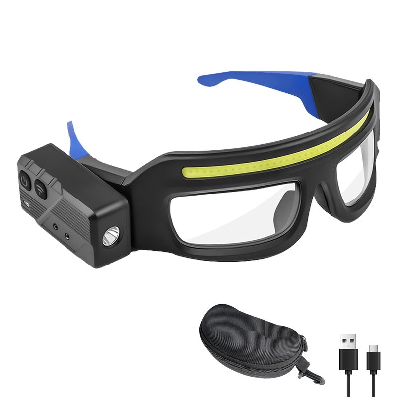 LED Glasses Rechargeable Headlight Glasses with Motion Sensor and Touch Control， 5-Mode Headlamp Glasses, Suitable for Running, Camping, Fishing, Cycling, Hiking, Hands-Free, Lighted Glasses (Blue)