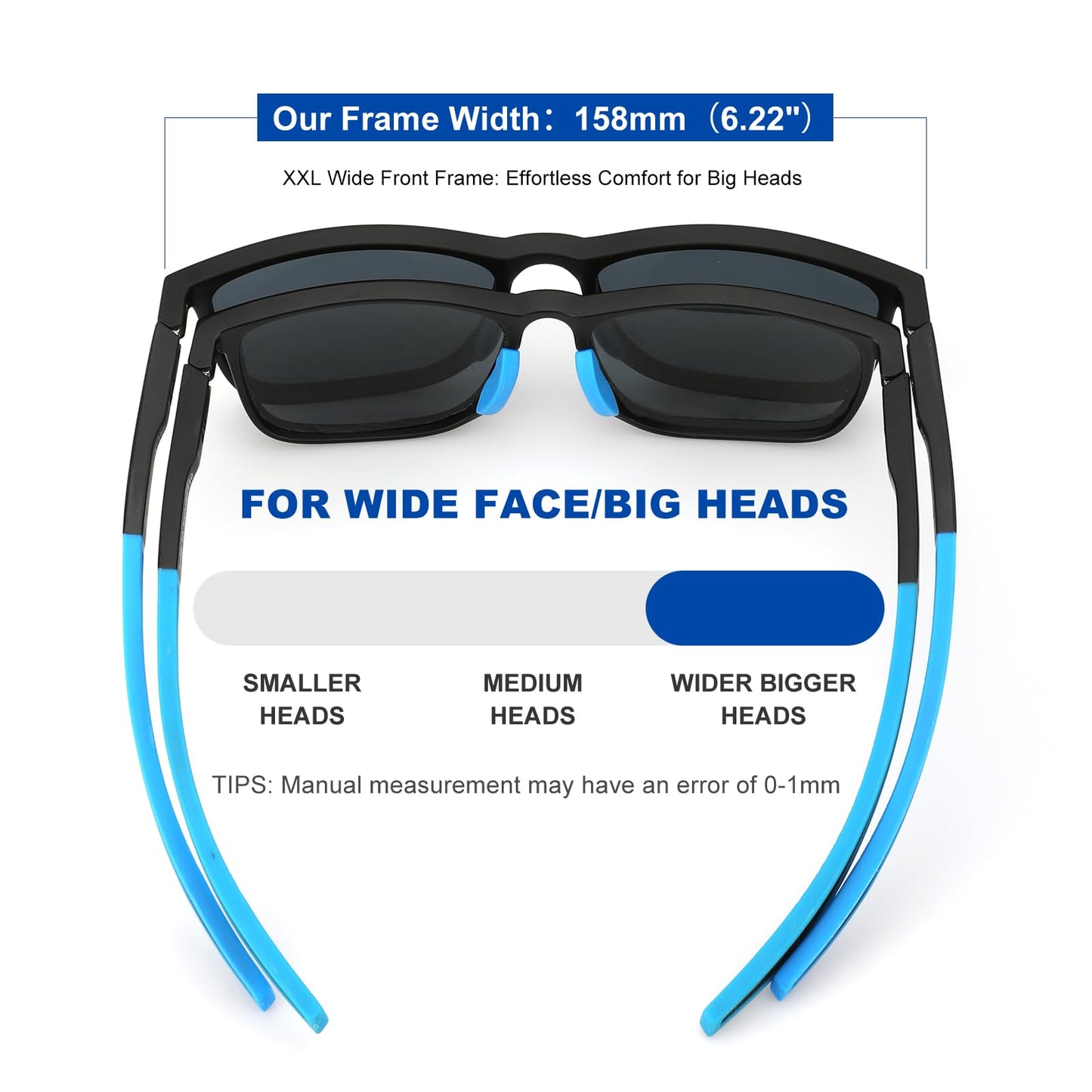 SKYOAK Premium Large 158MM XXL Polarized Sunglasses for Men Women, Scratch/Saltwater Resistant/Oleophobic Coating Lens Sun Glasses TR Frame Stylish Oversized Shades (2 Pack, Black & Blue)