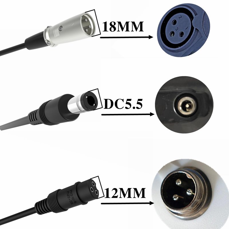 WOJIADA 54.6V 2A Electric Ebike Charger,3 Plugs for 48V Battery Charger DC5.5 * 2.5 and 3-pin and 12mm 3-Prong Replacement Charger,Ebike Scooter F1,F2,F