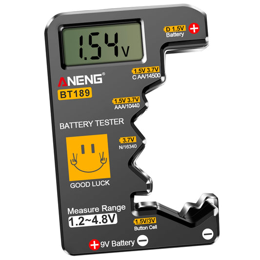 ANENG BT189 Battery Tester for AAA,AA,C,D,9V,F,6F22,1.5V/3V Button Batteries,LCD Display Household Battery Detector,Detects Battery Power by Voltage,Universal Battery Checker