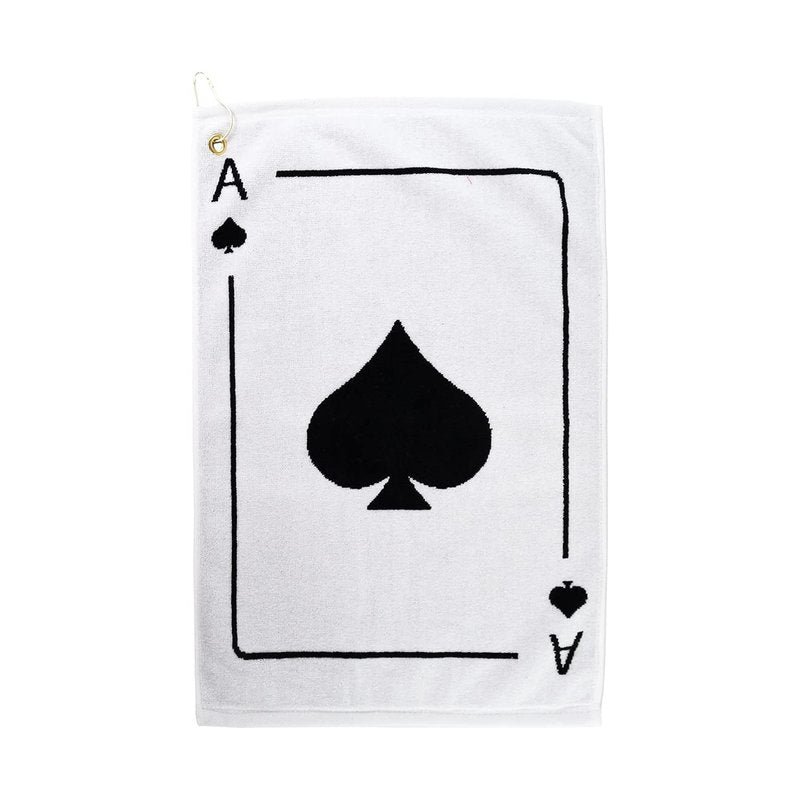 Player Supreme Golf Poker Ace of Spades Golf Towel. Cotton Sports Towel with Metal Bag Clip. White & Black Reversible Large (16" x 24")