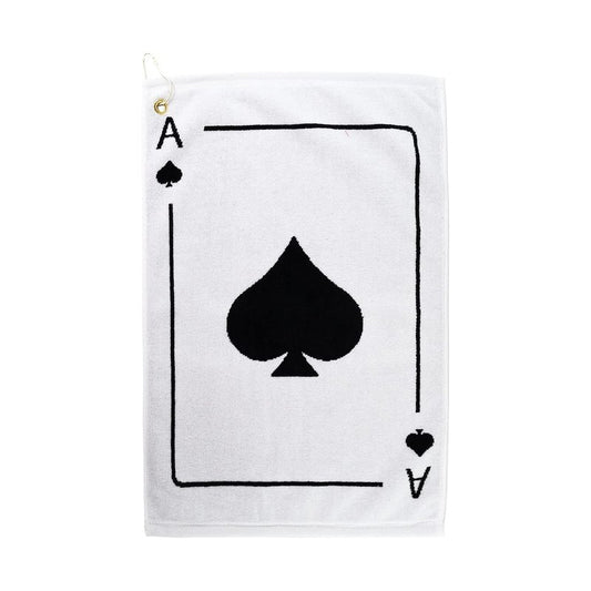 Player Supreme Golf Poker Ace of Spades Golf Towel. Cotton Sports Towel with Metal Bag Clip. White & Black Reversible Large (16" x 24")
