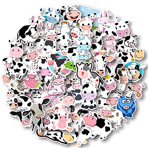 50 Pcs Cow Stickers Pack - Waterproof Vinyl Cartoon Animal Decals for Kids