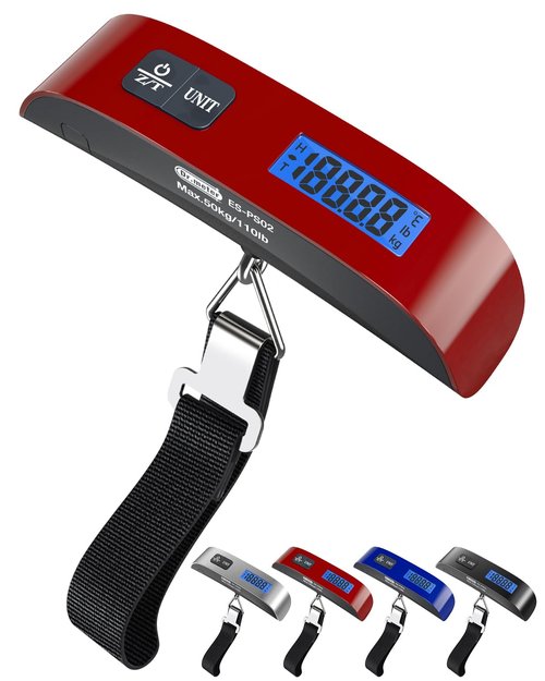 Dr.meter Luggage Scale - Digital Weight Scale with Backlight LCD Display | 110lb/50kg Capacity, Red