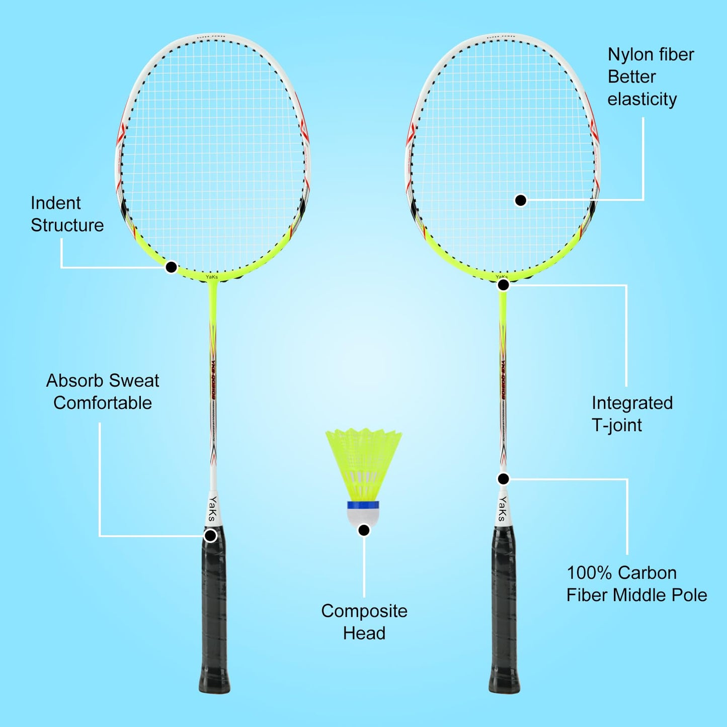 YAKS 3U Ful Carbon Professional Uitra Light High Elastic Adult Student Training Badminton Racket Set Durable Type