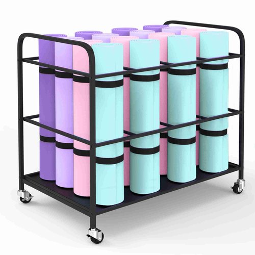 ElveBuka Yoga Mat Holder Organizer Yoga Mat Storage Rack Basket for Home Gym Exercise Workout Equipment Storage Shelf Cart (Black, 4-Slot)