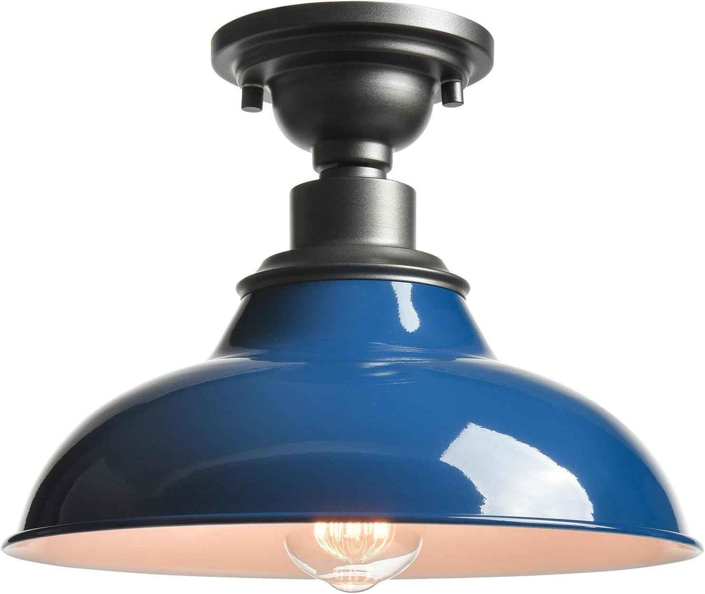12-Inch Farmhouse Semi Flush Mount Ceiling Light - Black Industrial Barn Fixture for Bedroom, Kitchen, Foyer