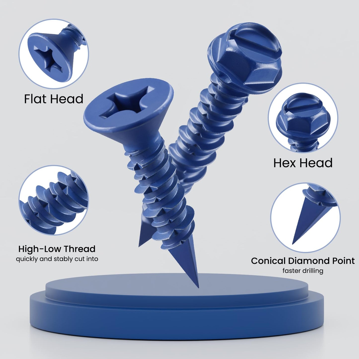 BNUOK 35Pcs 1/4 x 2-3/4 Inch Concrete Screws Anchor with Drill Bit, Blue Hex Head Masonry Brick Stucco Cement Block Screws, Diamond Point