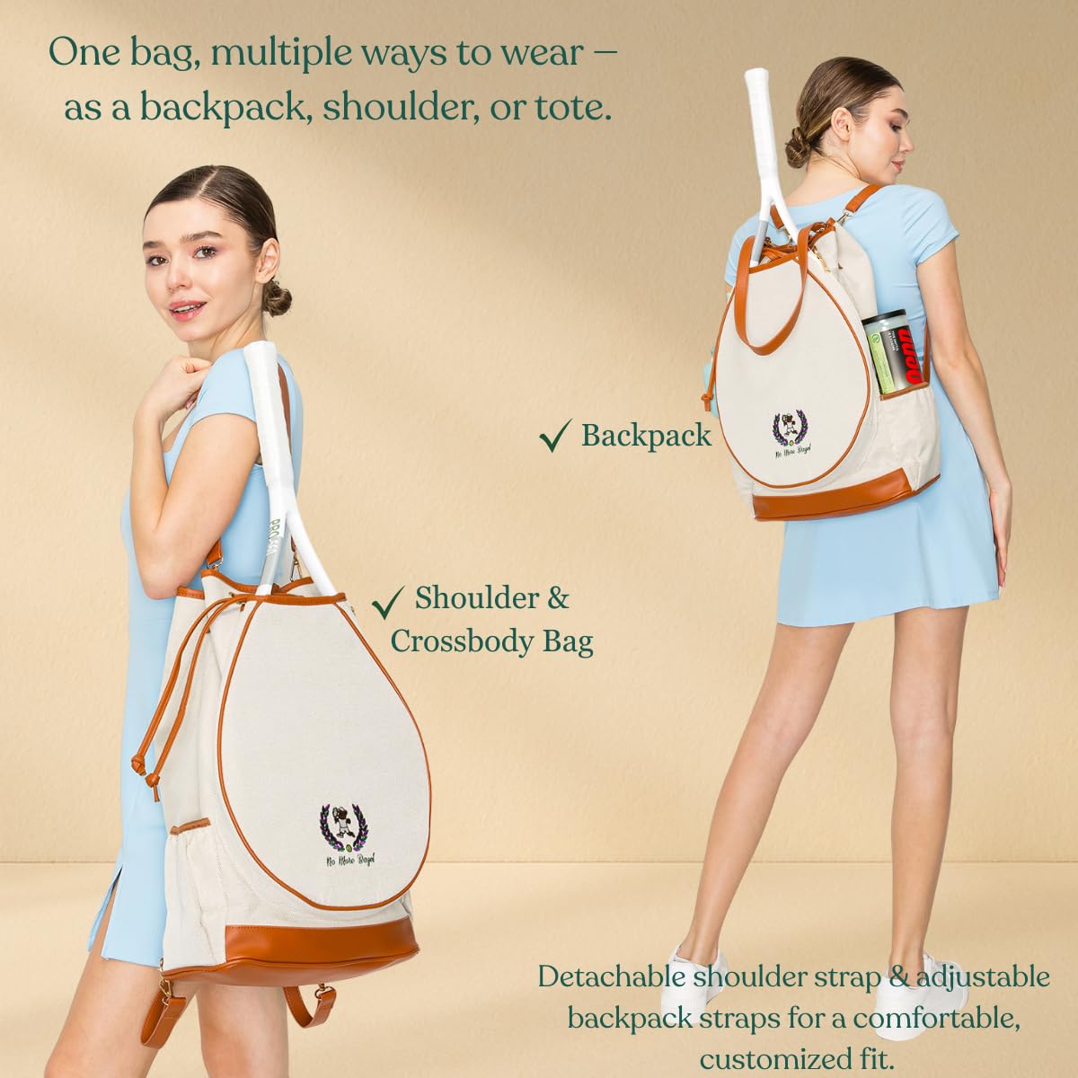 Mini Momo Tennis Bag for Women Racket Tote, Stylish Backpack - Unisex Racquet Sports Pickleball Bag Convertible Shoulder, Crossbody Strap Large Compartment (Backpack - Racket Bear Edition)