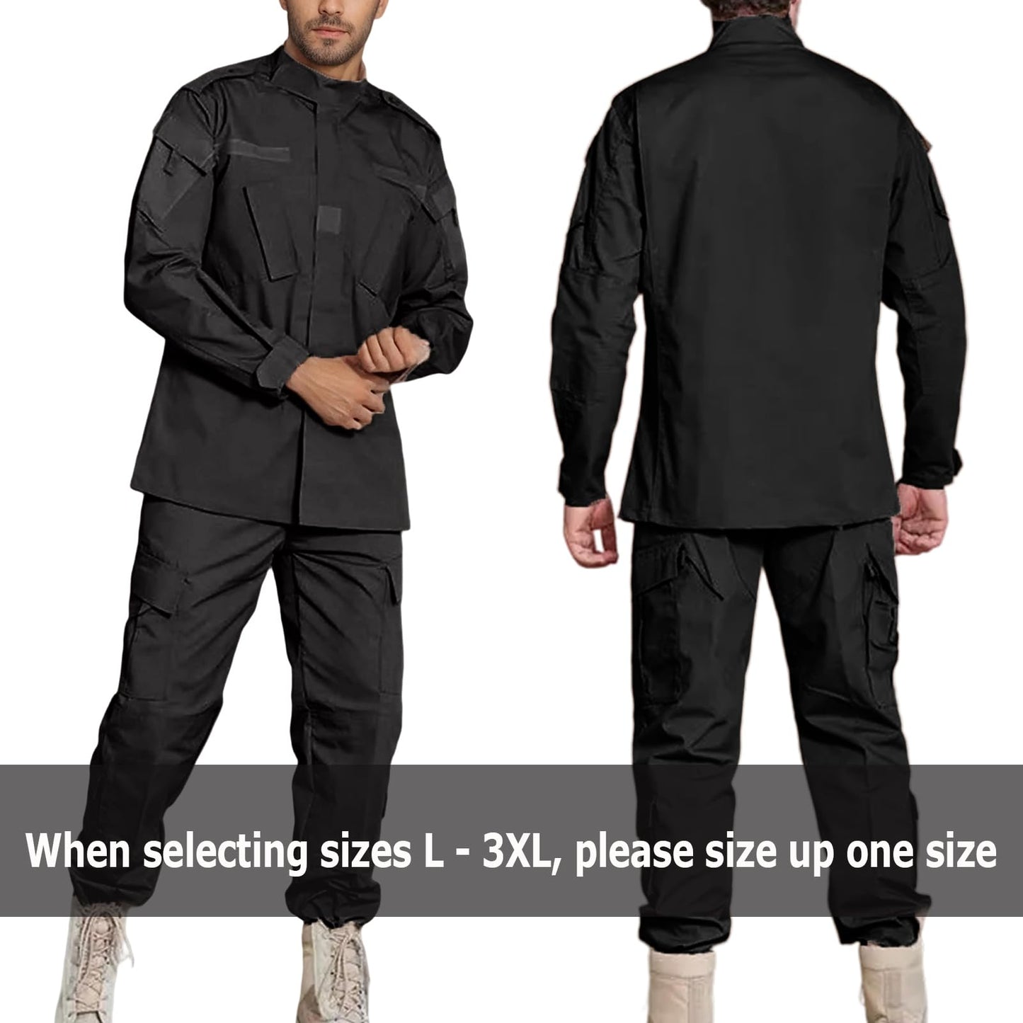 ACU Tactical Military Uniform Set Camo Combat Jacket Pants Suit Outdoor Hunting Paintball Airsoft Apparel for Men Black M