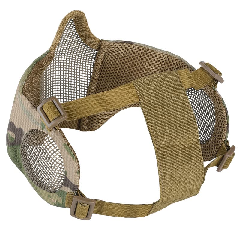 Foldable Camo Airsoft Steel Mesh Half Face Mask with Ear Protection