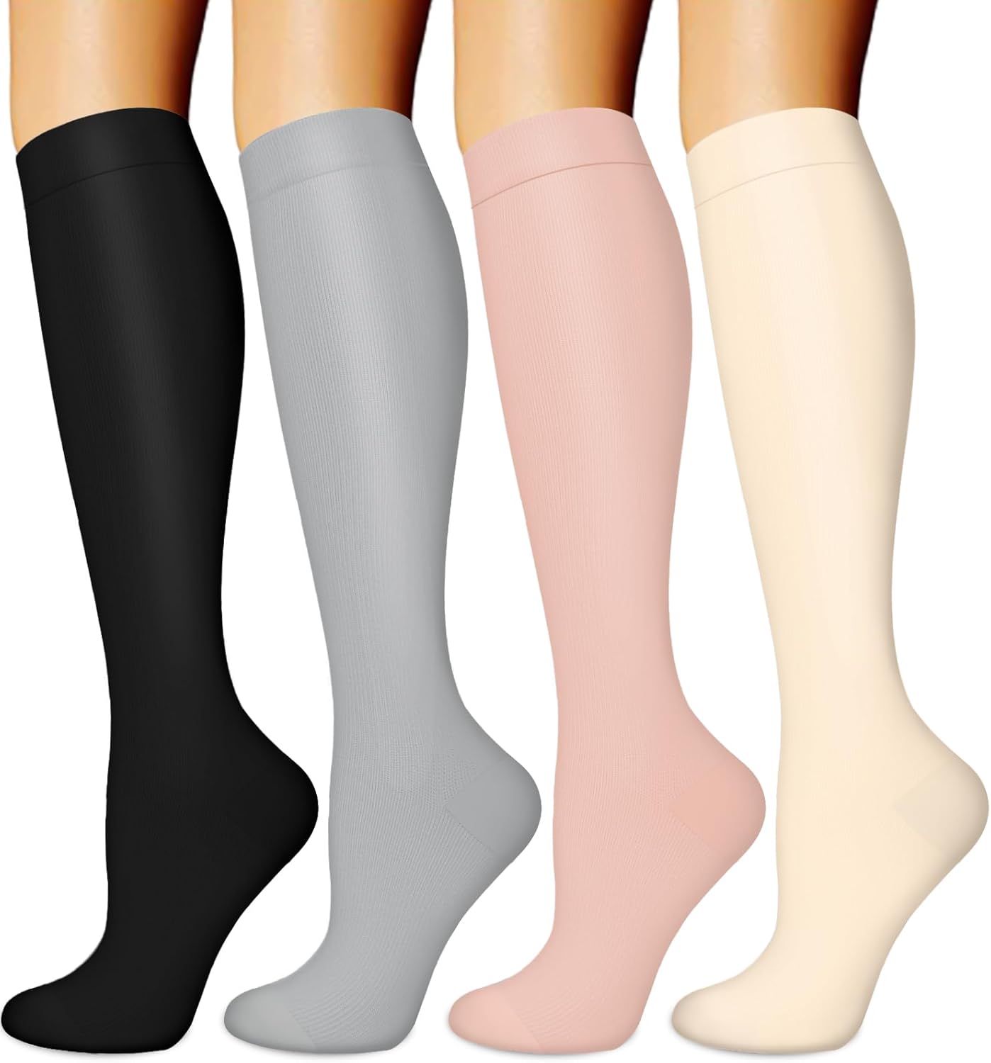Skiennix Compression Socks - 15-20 mmHg Circulation Support for Nurses, Running, Hiking | 4 Pairs