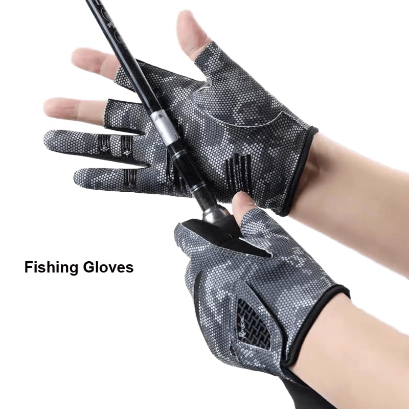 Half-Finger UPF50+ Fishing Gloves - Black / Large