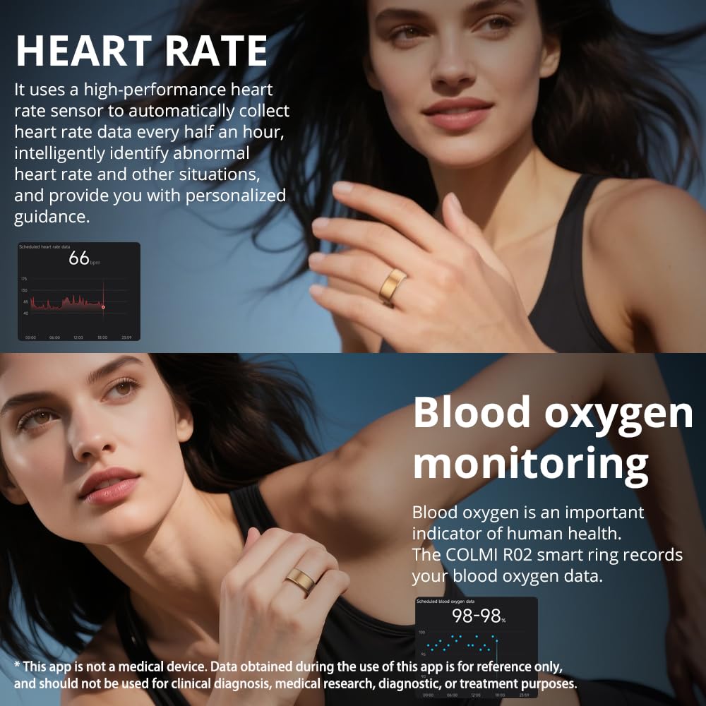 COLMI R02 Smart Ring, Smart Ring for Women and Men, No Subscription Fee, with a Charging Case, Supports Heart Rate, Blood Oxygen, Sleep Health Monitoring. (Rose Gold, 7#)