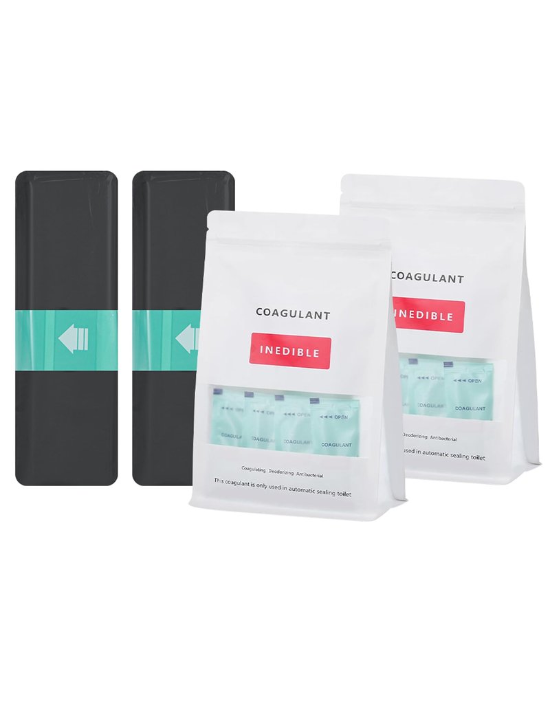 modiwell Oderless Refill Bags and Coagulant Dry Flush Toilet - 60 Uses -Black