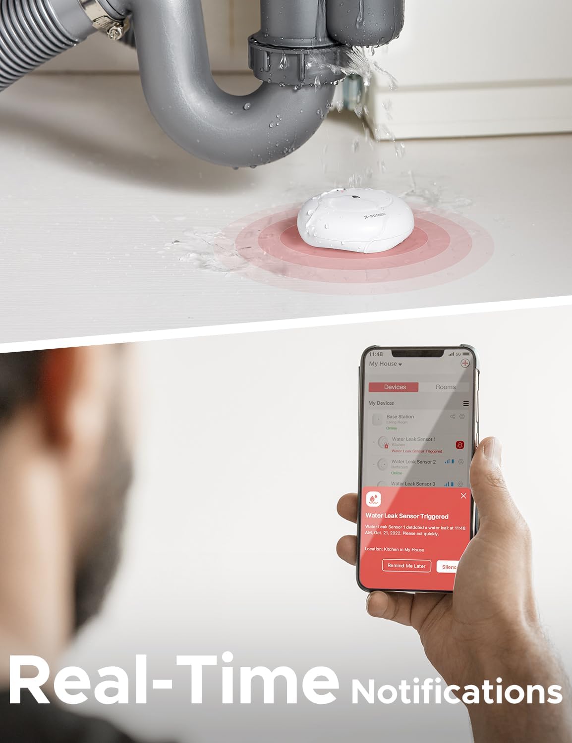 X-Sense Wi-Fi Water Leak Detector Sensor - Model SWS51, Single Pack for SWS54 Kit
