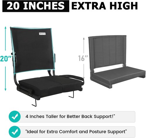 Behairity Portable Stadium Seat - Wide Padded Bleacher Chair with Back Support | Comfortable Folding Design for Sports Events