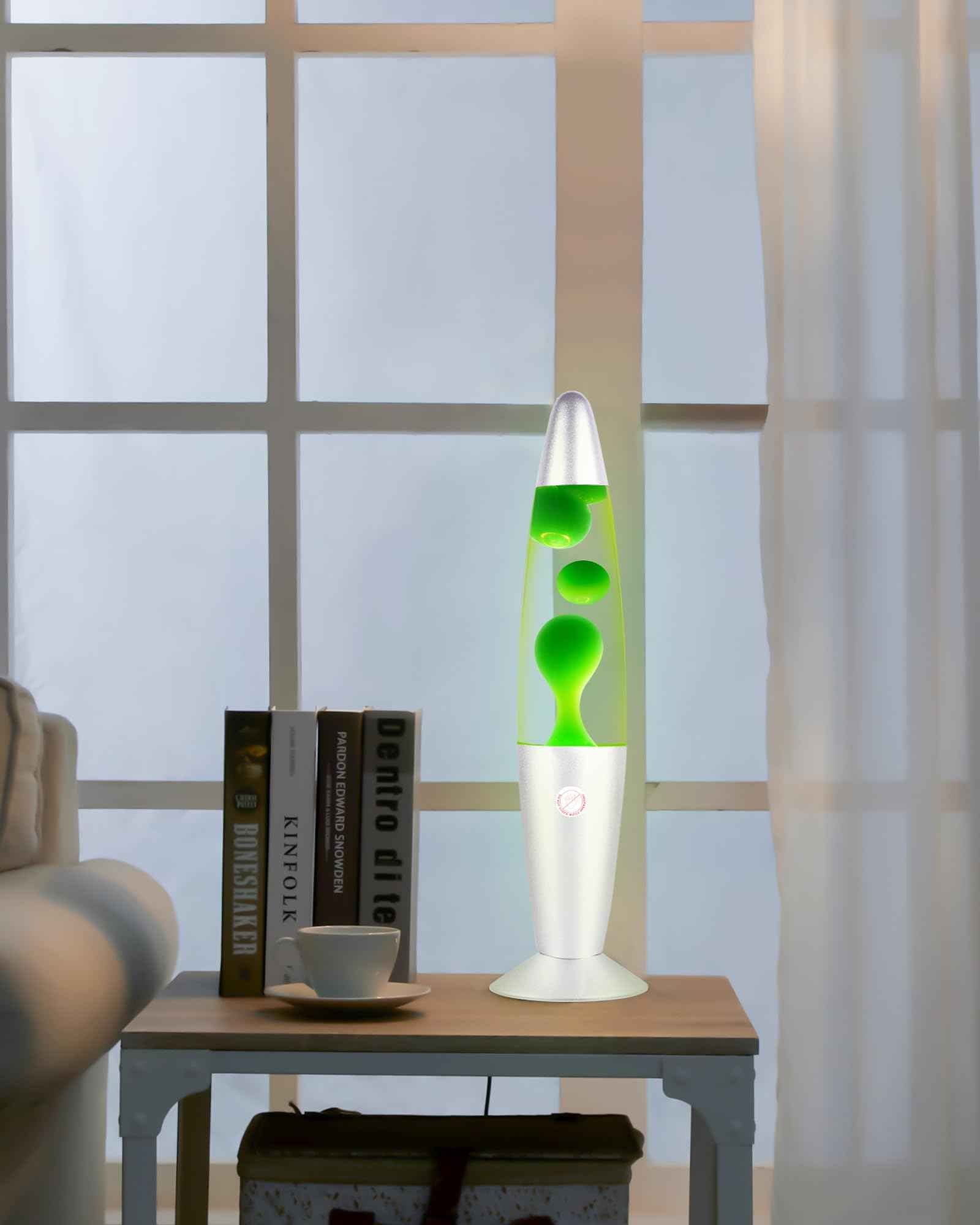 QQP Green Magma Liquid Motion Lamp,Sliver Base,Nightlight Light for Adults Teens Kids,Classic Decor Lamp for Office Bedroom and Living Room，13 Inches