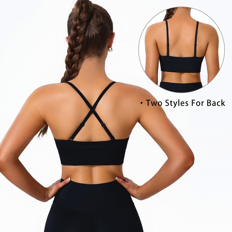 BLUELILY Sports Bras for Women 3/5 Pack Padded Adjustable Deep V Neck Bra Seamless Spaghetti Strap Criss Cross Light Impact Yoga Bras
