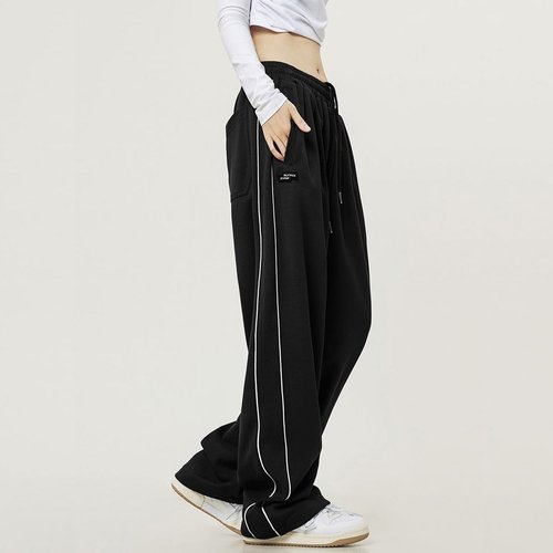Elincho Women's Y2K Sweatpants Baggy Wide Leg Joggers Elastic Drawstring Waist Casual Streetwear with Pockets Black