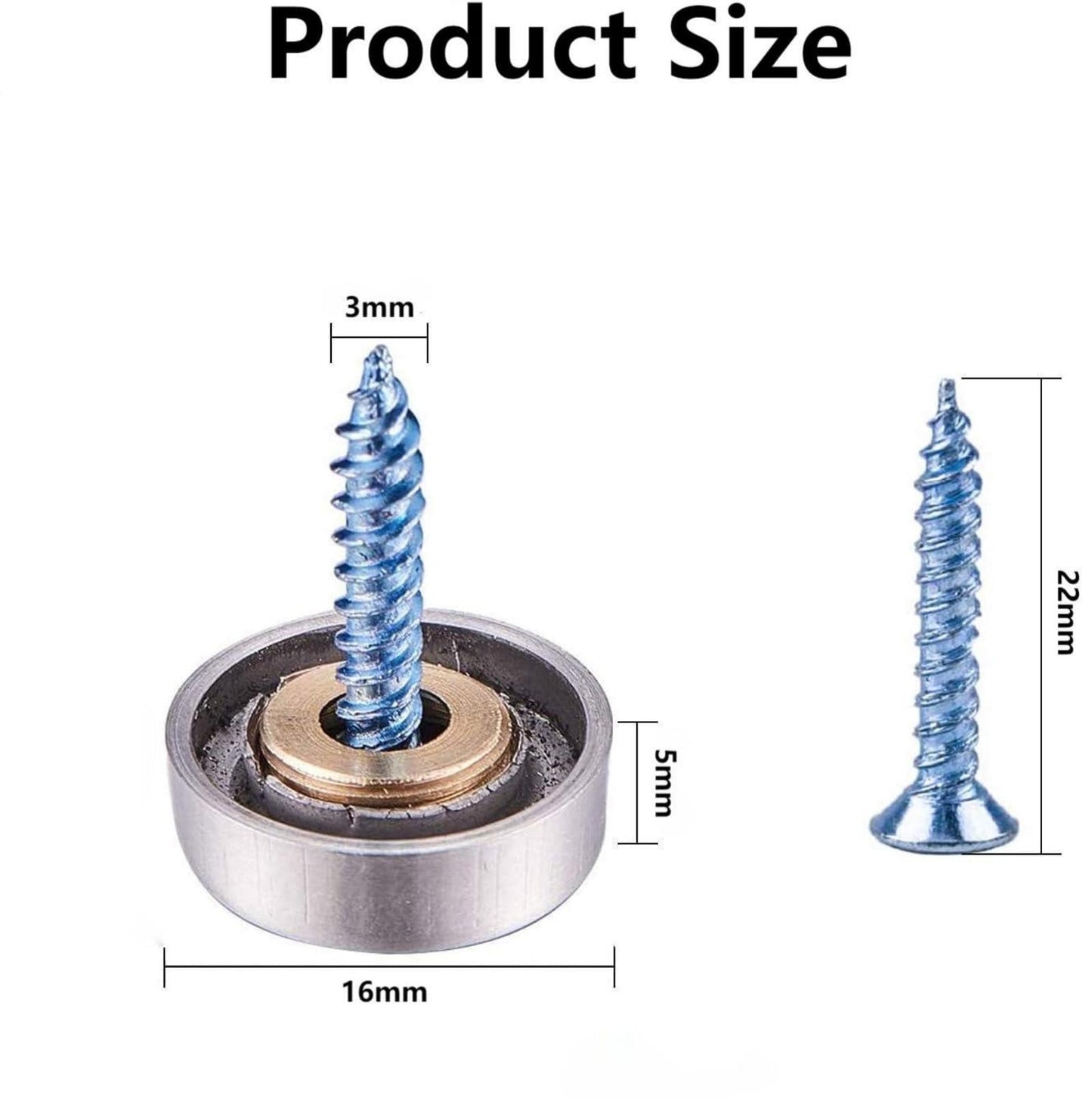 CKKAPTURE 20 Pieces Stainless Steel Screw Cover Cap - 16mm Mirror Nails for Furniture, Mirrors, Signage, and Advertising Hardware