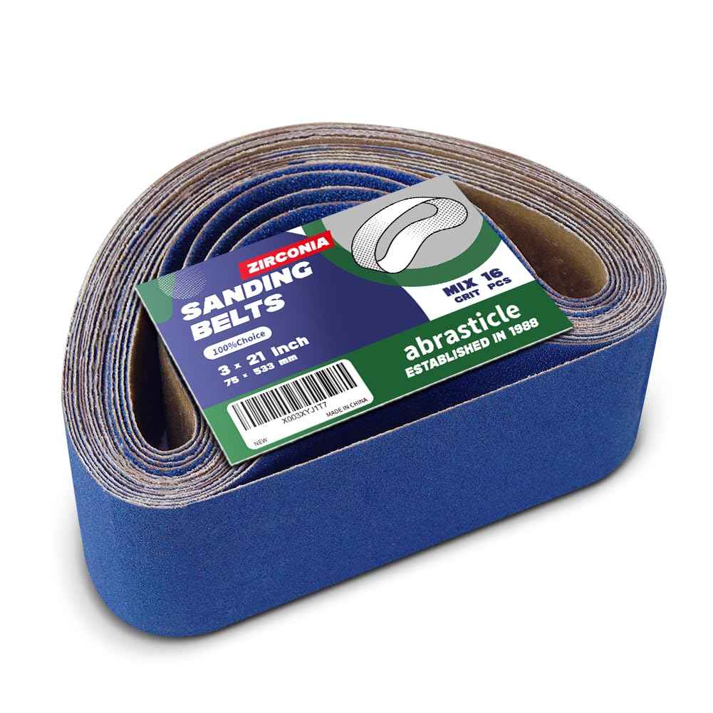 3" x 21" Zirconia Sanding Belts for Metal, 3 x 21 Inch Zirconia Metal Grinding Sand Paper, 16 PCS 4 Each of 60/80/120/240 Assorted Grits