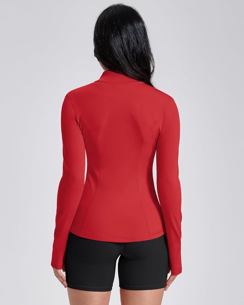 AVGO Women's Lightweight Athletic Zip-Up Jacket - Slim Fit Running Gym Top with Pockets & Thumb Holes