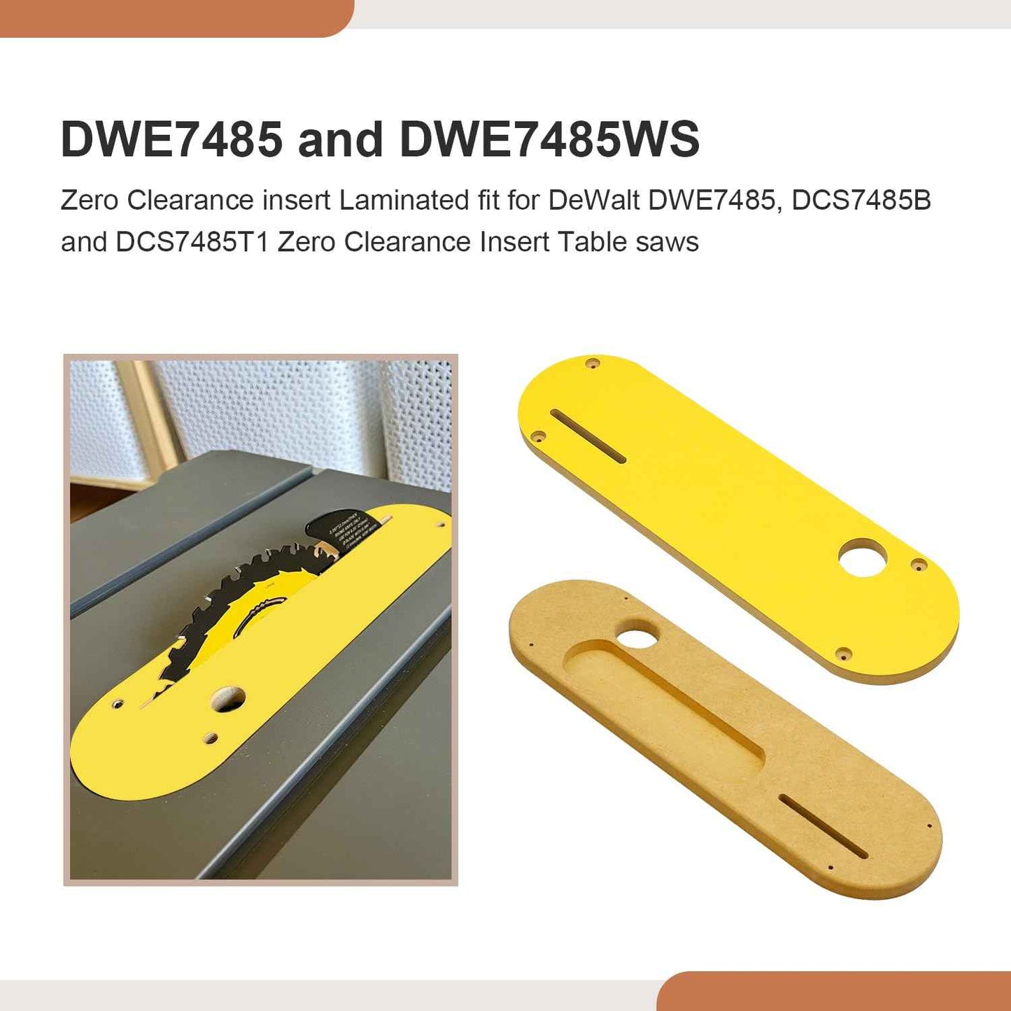 Powswopx 3 Pack Zero Clearance Inserts Laminated Fit for DeWalt DWE7485 DCS7485B, DCS7485T1 with riving Knife Slot (13 x 3.75)
