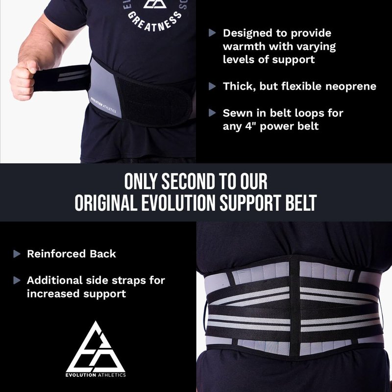 Evolution Athletics Weight Lifting Sport Belt for Strength Training, Powerlifting, or Deadlift, Features Thick Flexible Comfortable Neoprene, Reinforced Back, Adjustable Side Straps, 5XL, Gray