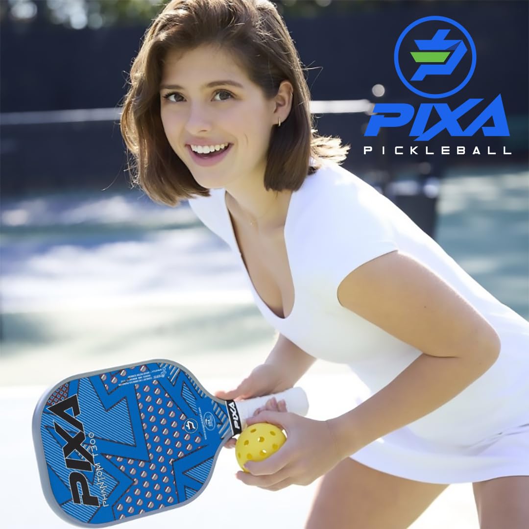 Phantom T300 Carbon Fiber Pickleball Paddle – Grit-Textured Surface for Spin & Control, Polypropylene Honeycomb Core, Tennis-Length Handle, Lightweight, USAPA Approved – PIXA Pickleball